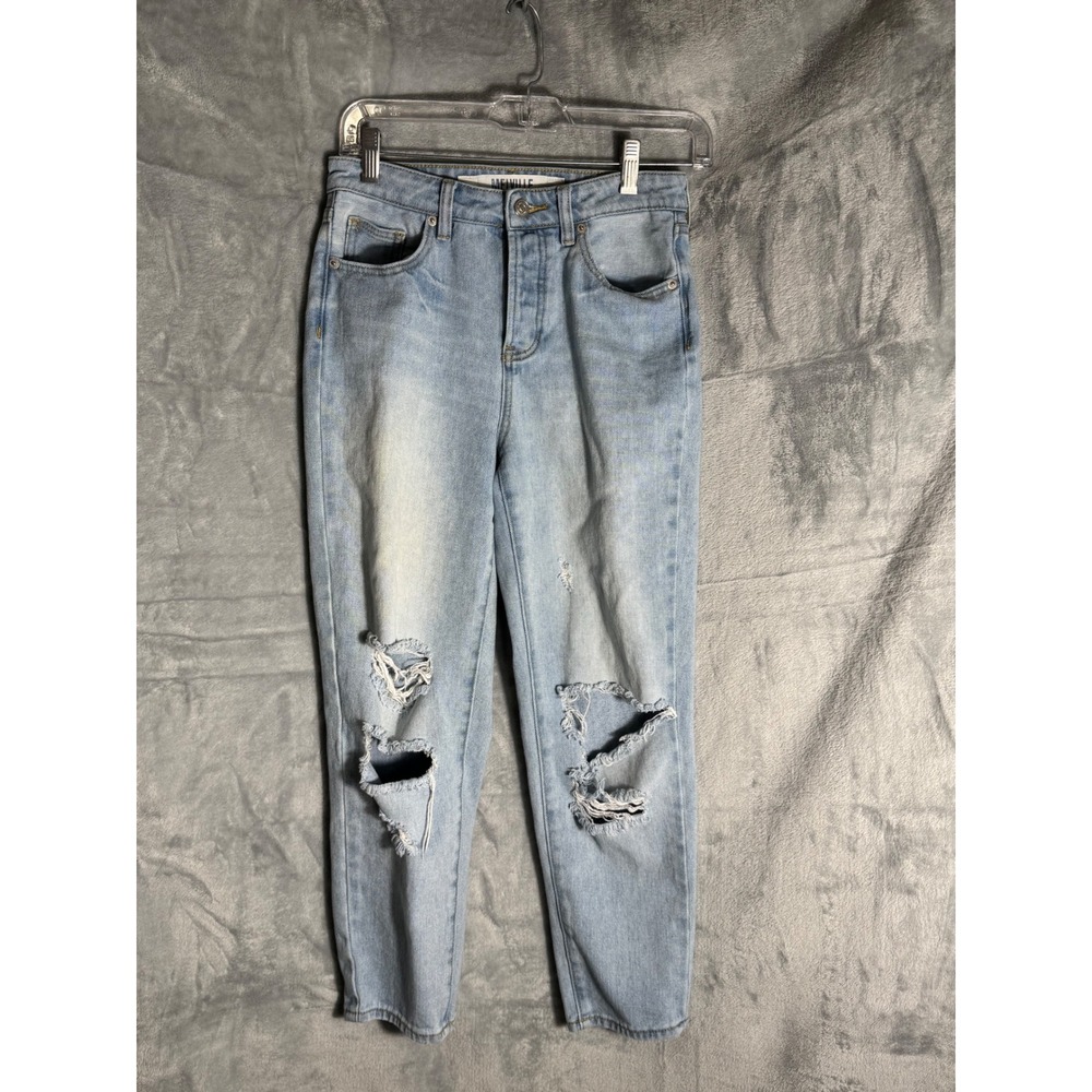 Melville Light Wash Distressed Mom Jeans High Waisted Button Fly Size 26 Blue